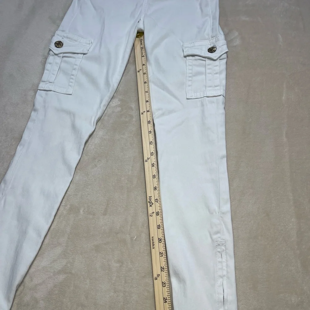 True Religion White Cargo Skinny Jeans Women Size 26 Stretch Zip Ankle - Picture 7 of 8